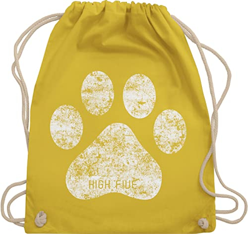 Turnbeutel Rucksack - Geschenk für Hundebesitzer - High Five Hunde Pfote - Unisize - Gelb - tasche mit kordelzug pfotenabdrücke kinderrucksack tier hundefan paws turnsack gassi hundefans pfoten