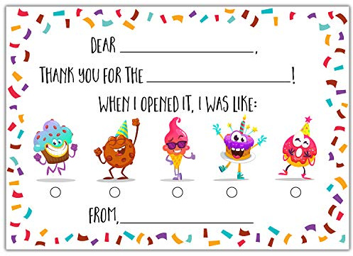 Honeyplum Kids Fill in the Blank Thank You Postcards - 25 Card Set - Fun Gender Neutral Thank You Notes For Boys or Girls