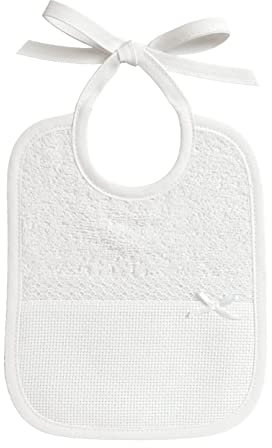 Filet - Lätzchen aus farbigem Frottee, Vollständig handgefertigt mit Aida-Tasche zum Besticken, Ideal für Babys und Kleinkinder, 100% Made in Italy, Weiß, Maße 18 x 21 cm