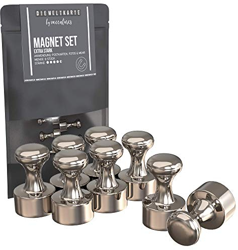 VACENTURES Extra Starke Magnete magnetische Weltkarte & Co. I 8X Kegelmagnet Silber I Für Postkarten, Fotos und noch mehr