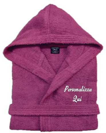 Cieffepi Home Collections Solo Mio Basic Accappatoio Personalizzato con Cappuccio in Morbida Spugna idrofila di Puro Cotone (M, Prugna)