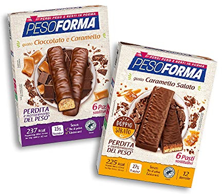 Pesoforma Barrette Caramello Salato, Pasti Sostitutivi Dimagranti, 12 x 31g + Barrette Cioccolato e Caramello, Pasti Sostitutivi Dimagranti, 12 x 31g