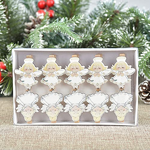 YGMXZL 10 Stück Mini Holz Klammer Clips,Weihnachten Holz Clips,Weihnachten Klammern Holz Deko,DIY Fotoklammern für Namensschilder (Engel)