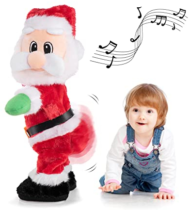 Gfilay Twerkender Weihnachtsmann - Tanzender Weihnachtsmann mit Musik, animierter Weihnachts-Plush-Puppe, die englisches Lied singt, Weihnachtsspielzeug für Kinder