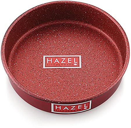 HAZEL Cake Mould Non Stick Mold Heavy Gauge Round 1kg Aluminized Steel for Microwave Oven OTG Baking Pan, Red