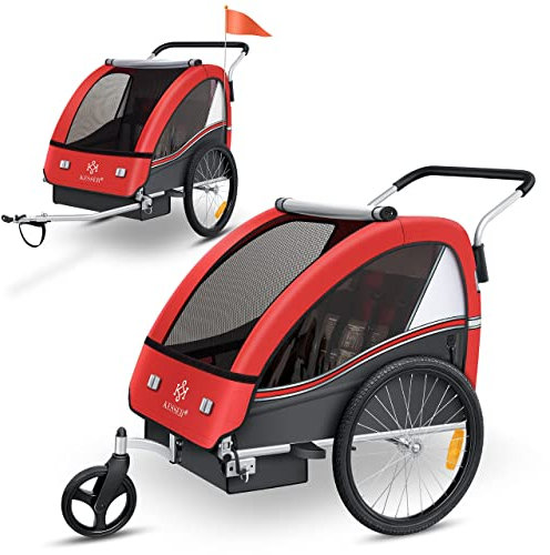 KESSER® Kinderfahrradanhänger Sport-RX 2in1 Jogger & Buggy 5-Punkt-Gurt Sicherheitsgurt 360° Vorderrad Kinderfahrradanhänger Reflektoren für 1-2 Kinder (max. 40 kg) Getränkehalter & Smartphonefach