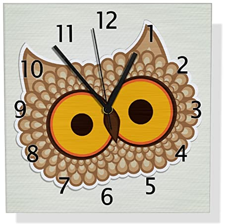 Wallario Design Wanduhr Lustige Comic Eule mit großen Augen aus Aluverbund, Alu-Uhr Größe 30 x 30 cm, Schwarze Zeiger mit Metalloptik