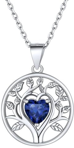 Supcare Colliers arbre de vie pour femmes en argent sterling avec pierre de naissance de septembre, pendentif rond en cristal et diamant, bijoux
