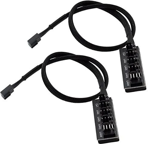 2 Stück 4-Pin PWM Lüfter Splitter 5-Port Lüfternabe 4-Pin PWM Kabel für Lüfterverteiler PC-Lüfter Hub Stecker PWM Lüfter Verlängerungskabel Adapter Schwarz 37cm für PC Computer CPU Kühlergehäuselüfter