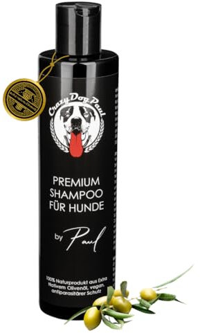 CrazyDogPaul Premium Hundeshampoo - Luxusfellpflege für Ihren Hund I für glänzendes Fell und gesunde Haut, hilft gegen Juckreiz, Zecken, Flöhe, Milben, Läuse, vegan, 100% natürlich