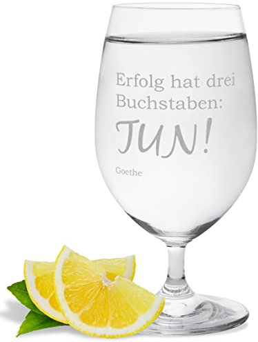 JUNIWORDS Wasserglas mit Gravur, Erfolg hat drei Buchstaben TUN! Goethe, Wasserglas (1000903)