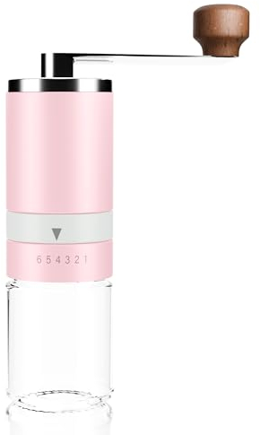 Milk&Biscuit Manual Coffee Grinder Pink | 6 Adjustable Settings | Ceramic Burr | Suitable for Pour Over, Espresso, Cafetiere