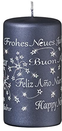 Kopschitz Spruchkerze Happy New Year Blueberry Matt 130 x Ø 70 mm, 1 Stück