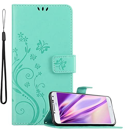 Cadorabo Hülle kompatibel mit Samsung Galaxy S4 in FLORAL TÜRKIS - Schutzhülle im Blumen Design mit Magnetverschluss, Standfunktion und Kartenfächern