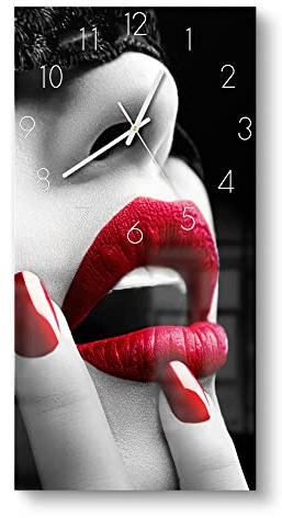 DEQORI Glasuhr | horizontal 30x60 cm | Motiv Sinnliche Maskerade | große XXL Design Uhr aus Glas | leise Wanduhr für Wohnzimmer & Küche | moderne Hingucker Uhr für die Wand