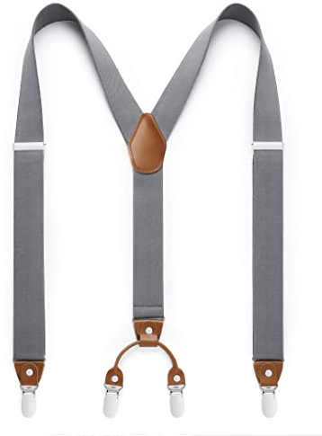 HISDERN Herren 3,5 cm breiter Hosenträger in Y-Form mit sehr Starken 4 Metall Clip für Männer und Damen elastisch und verstellbar Grau