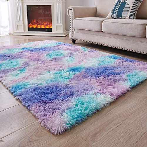 MARATIP Plüsch Teppich,Flauschiger Teppich Rund,große Größe modernes Wohnzimmer,Kinder Mädchen,weicher und Flauschiger Teppich für das Schlafzimmer/Wohnzimmer/Kinderzimmer(Blau Lila,200 x 300 cm)