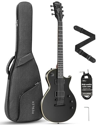 Fesley 39 LP Electric Guitar Kit, Full Size Solid Body Electric Guitars for Beginners with Humbucker Pickups, Poplar Body, Mahogany Neck,22 Frets,6 String Guitar with Gig Bag,Cable,FLP350,Matte,Black