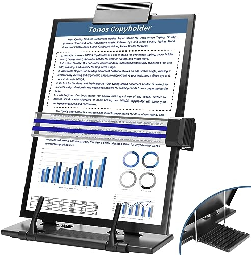 TONOS Copyholder – Hochwertiger Schreibtisch-Dokumentenhalter aus Metall, Papierständer für den Schreibtisch beim Tippen, stabiler Edelstahl, verstellbarer Winkel, lindert Augen- und Nackenbelastung,
