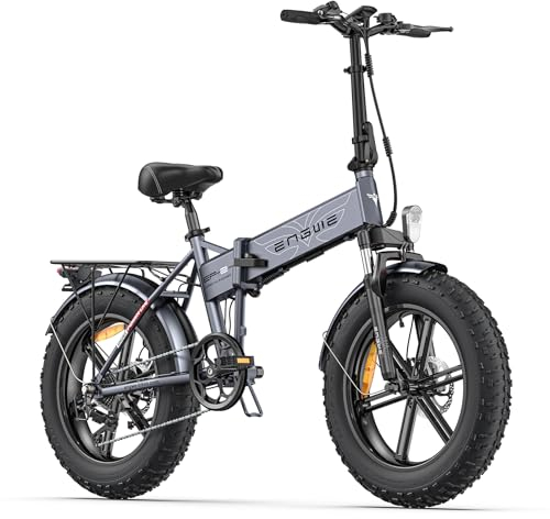 ENGWE Vélo électrique Pliable 20 × 4.0 VTT Fat Bike 7 Vitesses avec Batterie Amovible 48V 13Ah Vélo électrique Tout-Terrain & VTT & Plage & Neige (Noir) (Gris)