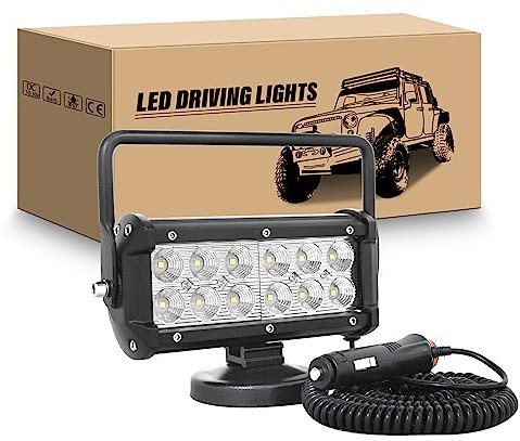 RIGIDON 7 pouces 18 cm 36W feux de travail aimanté, phare de travail led 12V 24V avec base magnétique feu antibrouillard pour offroad Voiture camions SUV 4x4 tracteur, 6000K led floodlights