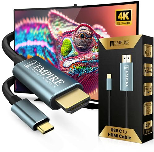 Empire Usb c to HDMI Cable - 2M Type C to HDMI Cable with Aluminum Case and Gold-Plated Plugs - 4K | 30Hz USB-C to HDMI Cord Compatible with MacBook Pro/Air, iPad Pro, Galaxy S8 to S23, Dell, and HP