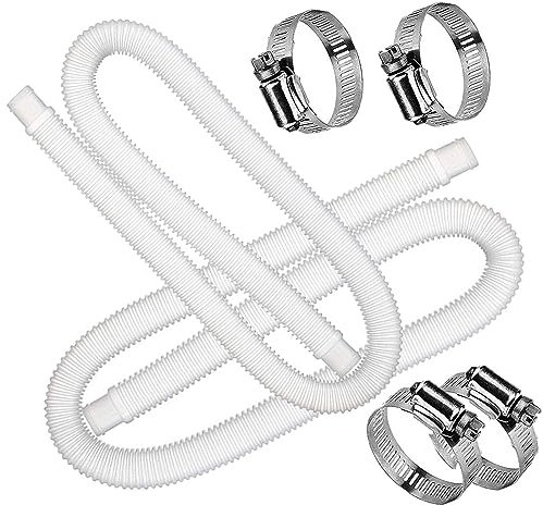 Changyeah 2 Piezas Manguera Piscina 1,5m, de Largo Manguera de repuesto para piscina, Manguera de Filtro de Piscina 32mm, Manguera de Filtro de Piscina con 4 Abrazaderas de Metal