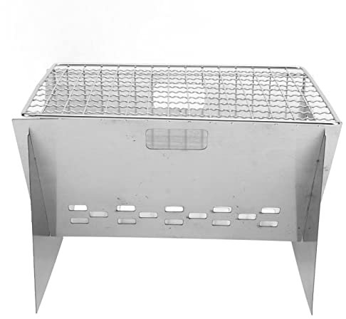 Nimomo Tragbarer Holzkohlegrill, Zusammenklappbare Camping-Feuerstelle aus Edelstahl Zum Kochen Im Freien, Wandern, Camping, Picknicks