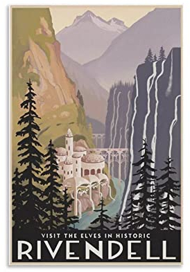 Rivendell LOTR Reise-Poster – Herr der Ringe – Retro-Vintage-Poster, Heimdekoration, Poster, Wandkunst, zum Aufhängen, dekoratives Gemälde, Poster, 60 x 90 cm