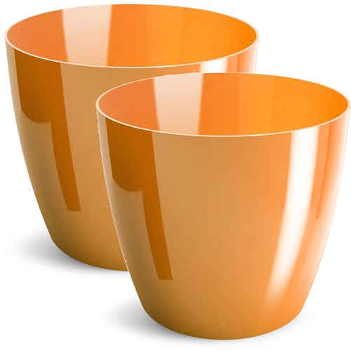 PECZEKO Pot de Fleurs Brillant en Plastique, Décoratif pour Grandes et Petites Plantes, Lot de 2, Orange, ø 14 cm
