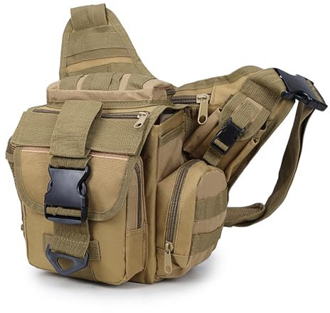 Kabxhueo Kameratasche Outdoor Taktische - Sling Kameratasche 9L, wasserdichte Fototasche Kamera-Umhängetasche Herren Schultertasche, SLR Tasche für Sony/Canon/Nikon/DJI Mavic/DSLR/Stativ,Khaki