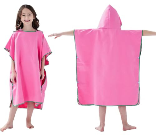 jooeer Poncho de Bain Enfant Serviette Microfibre de Plage Serviette Piscine avec Capuche, Poncho Natation à Séchage Rapide pour Garçons Filles Été Surfant Voyage, Rose