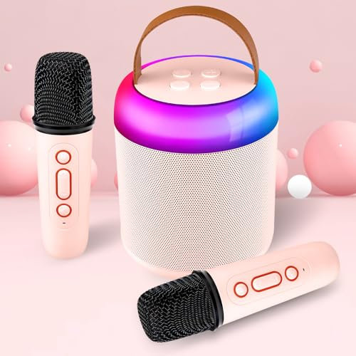 Aisuo Kids Karaoke Machine, Portable Bluetooth Speaker with 2 Wireless Microphones, Dynamic Lights Karaoke Machine for Kids Adults, Birthday Party Home, Outdoor.(Pink)