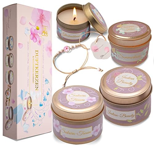 Geschenkset für Frauen, Duftkerzenset mit 4 Duftkerzen, Geschenk für Frauen zum Geburtstag, Muttertag Mama Schwester Freundin (Duftkerzen-Rosa)