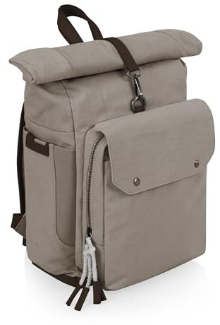 Picnic TIME Carmel Roll Top Backpack Cooler, Canvas Insulated Cooler Backpack Bag for Lunch and Hiking, Portable Beach Cooler Bag, Picnic Bag, (Gray)