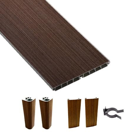 AERREGI KIT ZOCCOLO NOCE SCURO PER CUCINA BATTISCOPA ALTEZZA 10, 12 E 15 CENTIMETRI | ZOCCOLI 5 METRI CON ACCESSORI PER UNIONE E KIT GANCI | KIT ZOCCOLATURA N. SCURO (4, Noce Scuro, H100 mm)