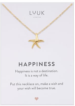 LUUK LIFESTYLE Stainless steel 14k silver plated Starfish pendant necklace, ocean beach vibes, waterproof, 50cm adjustable sturdy chain, Gift for vacation, dainty simple (with Motivational Gift Card)
