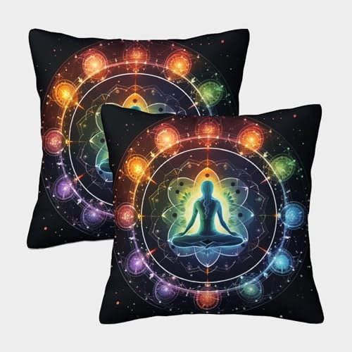 MEFESE Chakra Hochwertige Kissenbezüge 2er Set Mit Reißverschluss - Zen-Geist Für Sofa, Schlafzimmer, Auto Allergikerfreundliches Material 45x45cm