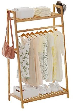 Gumcoly Porte Manteau sur Pieds, 80 x 40 x 140cm, Porte Manteau sur Pieds Design Bois vintage, Porte Manteau sur Pieds Bois naturel Bambou solide