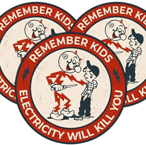 STICOASIS - Remember Kids Electricity Will Kill You 3 Stück Aufkleber Vinyl Aufkleber [8,9 x 8,9 cm], Warnschild für Schalttafeln, Breaker Boxen, Verteilertransformatoren, Steckdosen, Generatoren,