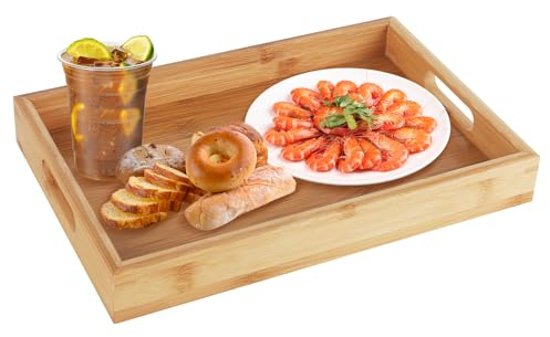 YYTECH Plateau de Service en Bambou avec Poignées, Plateau Bois de Service de Petit-déjeuner Plateaus en Bambou pour Petit-déjeuner, thé, Table Basse, Cuisine décoration(30x20x4 cm)