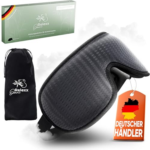 OMNIRELEXX Schlafmaske Herren – Atmungsaktive Schlafbrille – Bequeme und weiche Augenmaske - 100% Lichtblockierend - Reisebeutel - Schlafmaske 3D Vertiefung für die Augen - Memory Schaum (Grau)