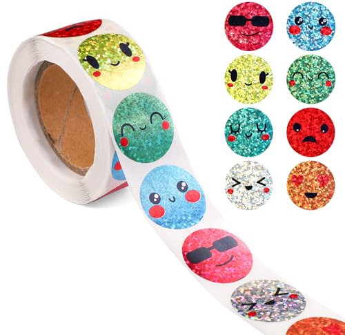 500 stk Runde Folienaufkleber, 2,5cm Kleine Runde Aufkleberrolle aus Beschichtetem Papier Selbstklebende Anreiz und Belohnungsaufkleber für Kinder Schüler Lehrer Belohnungszubehör