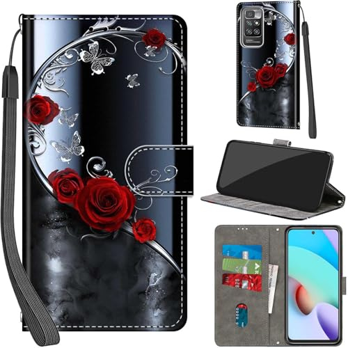 Handyhülle für Xiaomi Redmi 10/10 2022 Hülle, silberner Schmetterling | PU Leder, Klappbar, Kartenfächer, Ständer, Kameraschutz, Brieftasche, Magnet, Stoßfeste, Muster Motiv