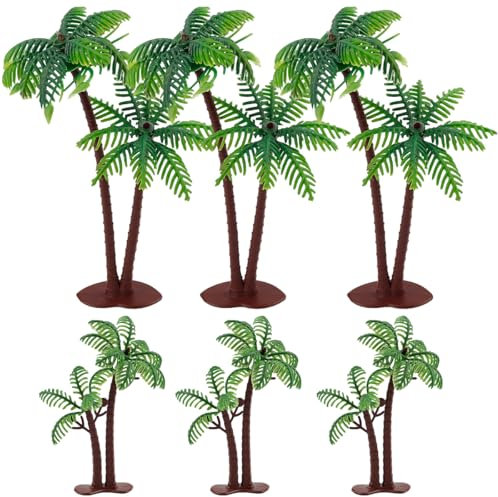 FERCAISH 6 pezzi in miniatura palme in plastica, modello di paesaggio in noce di cocco, palma verde, decorazione fai da te, per modellino ferroviario foresta pluviale, architettura diorama fai da te