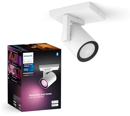 Philips Hue White & Color Ambiance Argenta Deckenlampe mit 1er Spot (1.050 lm), dimmbare LED Spots mit 16 Mio. Farben, smarte Lichtsteuerung über Sprache und App, weiß, neue Generation