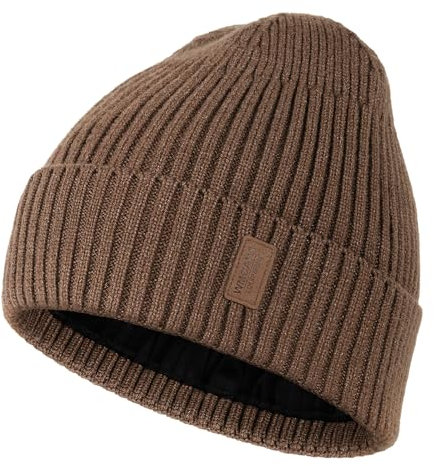 Wmcaps Mütze Herren Winter, Thermo Strickmützen für Herren, Warme Fleece Laufmütze Beanie Damen Herrenmütze Winter, Winddichte Wintermütze Männer Gefütterte und Gepolsterte Unisex-Mütze(Braun)