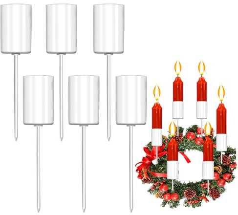 Aitsite 6 Stück Stabkerzenhalter Weiß, 2.5 x 11cm Adventskranz Kerzenhalter mit Kappe und Pinzette für Stabkerzen Weihnachtsdekorationen Adventskränze und Tischdekorationen