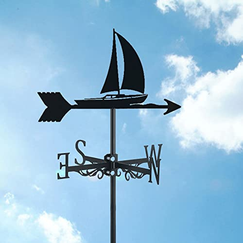 Wetterfahne, Edelstahl, Windrichtungsanzeige, Metall, Ornament, Segelboot, Schiff, Dekoration, Messwerkzeuge für Bauernhof, Garten, Häuser, Terrasse, Rasen, Schiffe