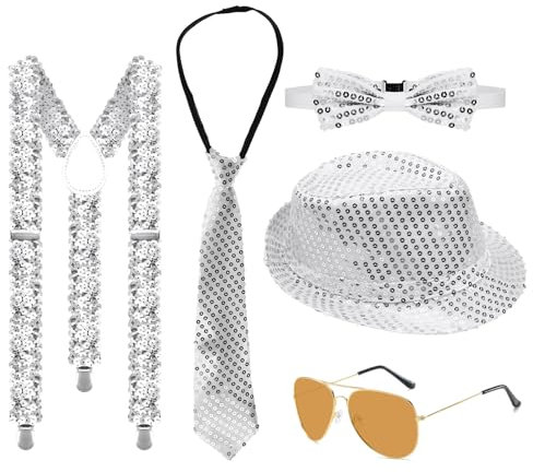 URHRHU Vintage Disco Kostümzubehör Jahre Glitzer Herren Kleidung Set 70er 80er Faschingskostüme Kleidung Neon Party Karneval Herren Kostüm Set Deko für Fasching Party